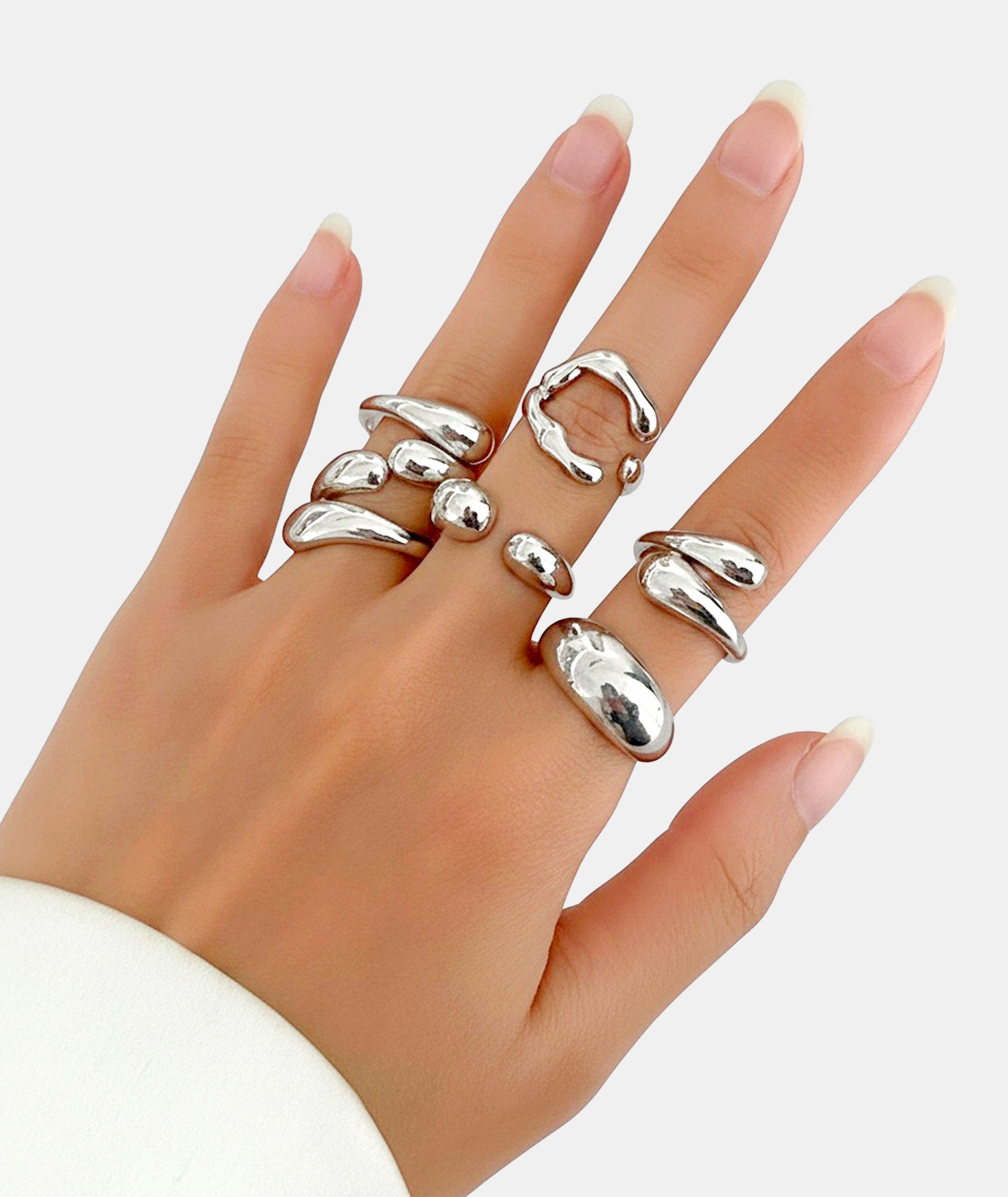 Set de 6 Anillos plateados