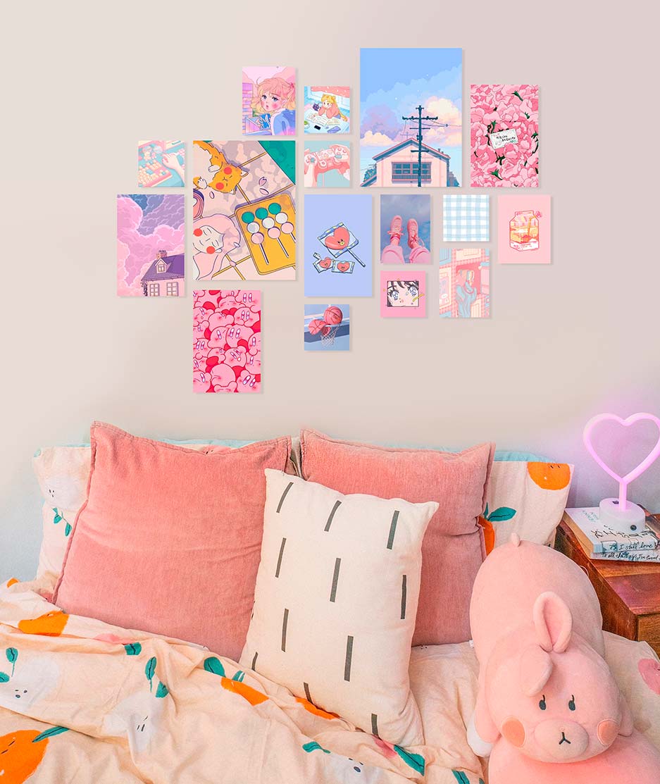 Collage de 16 Unidades Estilo Kawaii Pink